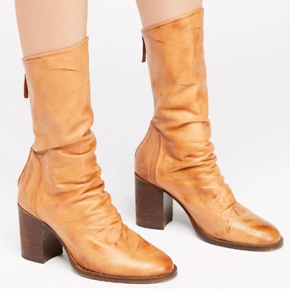 Free People Elle Block Heel Slouchy Leather Boots Camel Brown 9.5/40 - Picture 6 of 14